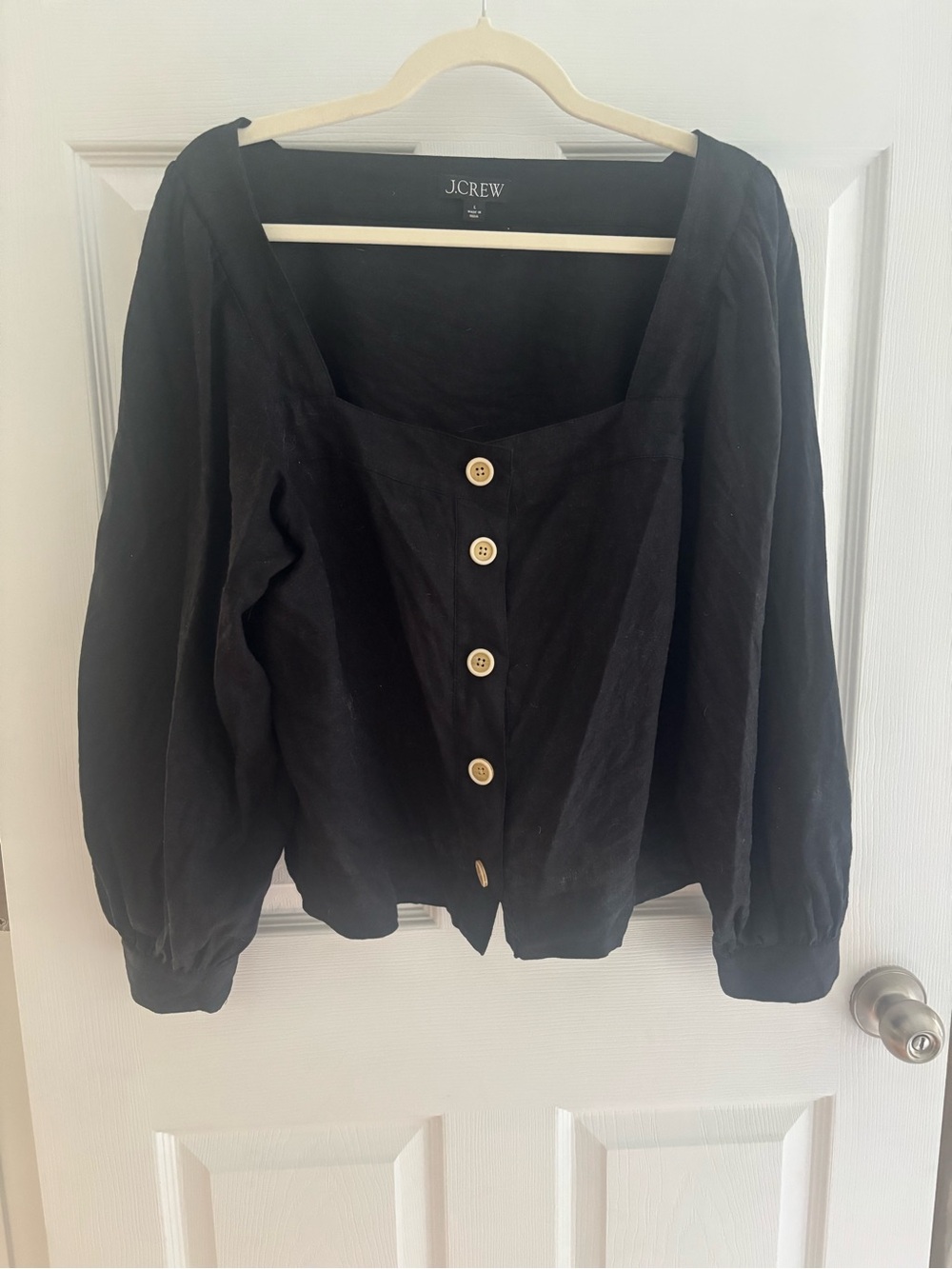 J. Crew Black Linen Blouse